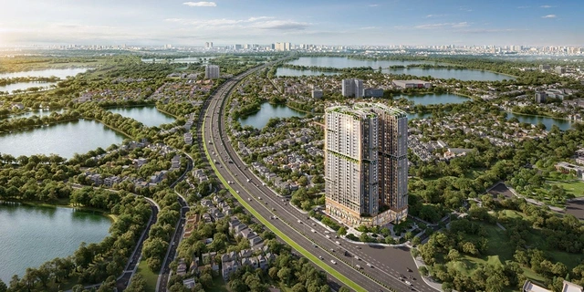 Galia Hanoi sở hữu vị trí đắc địa xung quanh là hệ thống hồ cảnh quan dày đặc